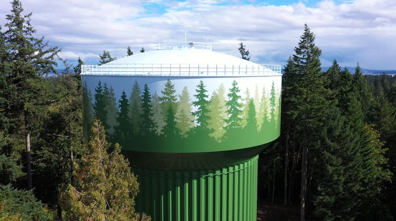 Bainbridge Island water tower mural in the sky[11]